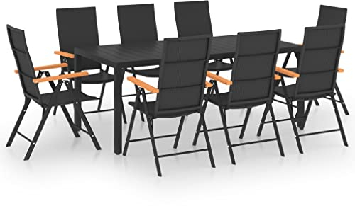 vidaXL Gartenmöbel 9-TLG. Gartenset Gartengarnitur Sitzgruppe Sitzgarnitur Tisch Stühle Gartentisch Esstisch Gartenstuhl Schwarz Braun