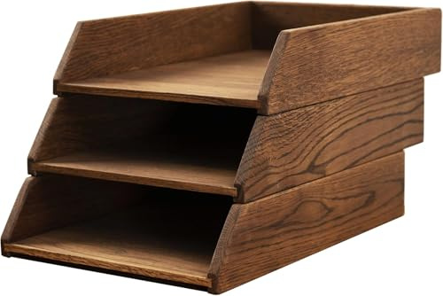 Royal-Office Schreibtisch Ablagefächer Stapelbar Holz 3er Set | Ablage Schreibtisch Organizer Holz Eiche | Dokumentenablage Papierablage Briefablage A4 | Bürobedarf Schreibtisch Zubehör | 35x24,5 cm