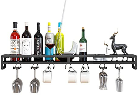 WYFZT Portabottiglie a Parete e Supporto in Vetro Porta Bottiglie Barre da muro Scaffale Vini Mensola del Vino Porta Bicchieri di Vino Portabicchieri per bar, cantina, kitches - nero