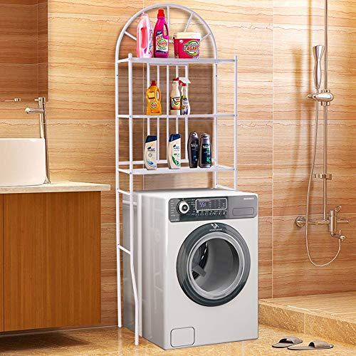 GLIT 3 Niveaux Etagère au-Dessus des Lave-Linges Toilettes WC - Meuble étagère Dessus WC - Étagère de Toilettes pour Salle de Bain en Fer Étagère de Stockage, Montage Facile (Blanc, 178 cm)