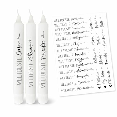 Kerzen Tattoofolie DIN A4 „WELTBESTE“ – Kerzensticker für Kerzen & Keramik – Wasserschiebefolie DIY Geschenk Weihnachten, Geburtstag, Abschied