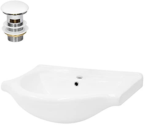 ML-Design Lavabo De Cerámica Blanco Brillante 675 x 215 x 515 mm Con Juego De Desagüe Con Rebosadero Válvula Pop Up 100 mm Altura Lavamanos Empotrado Moderno De Encimera Para Baño Aseo
