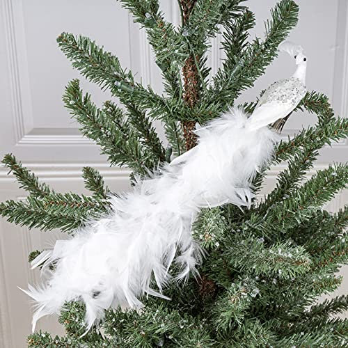 Tauzveok Weihnachtsbaum Deko, Pfau Vögel Weihnachtsbaum Deko, 17 Inches Künstlicher Langschwänziger Gefiederter Pfau Mit Clips, Für Baumschmuck Weihnachten,Peacock White,1pc