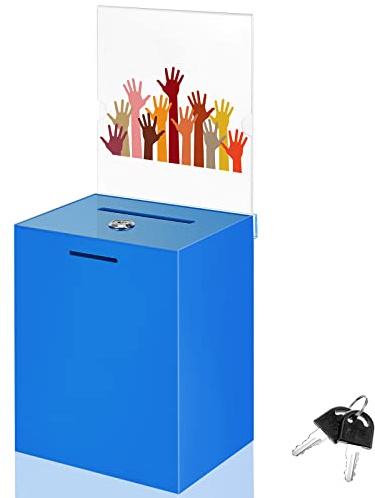 Marsui Acryl-Vorschlagsbox, große Spendenbox, 40,6 x 17,9 x 12,7 cm, sichere Wahlurne mit Schloss und Schildhalter für Abstimmung, Wohltätigkeitsorganisation, Visitenkarten, Sammlung, Ticket