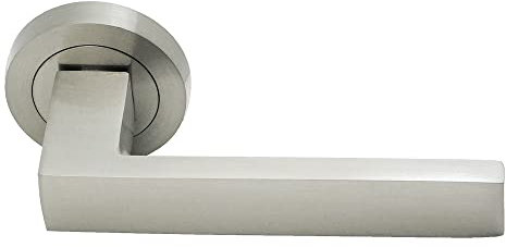 MICEL - 03931 - Juego de Manilla con Roseta (50 mm) y Maneta cuadrada, Acabado en níquel satinado, Color plateado, 135 x 50 x 54 mm