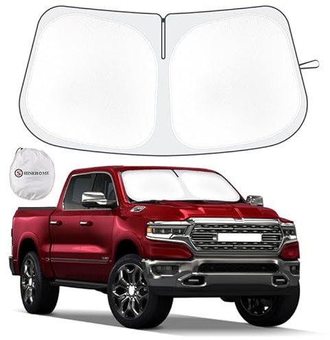 Car Sun Shade for 2019-2024 2025 2026 Dodge Ram 1500 Windshield Sun Shade, Sun Visor Windshield Screen Cover for Ram Front Window Sunshade Foldable Auto Interior Accessories UV Block to Keep Cool