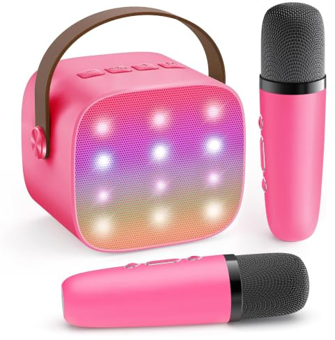 YLL Mini Kinder Karaoke Maschine mit 2 Mikrofon, Karaoke Geschenke für Mädchen Alter 3 4 5 6 7 8 9 10 12 + Jahre alt 4-12 Jahre alt Geburtstag Spielzeug Ostern Geschenk für Mädchen Jungen (Hotpink)