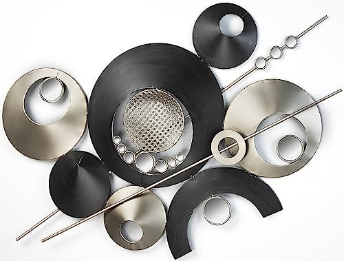 Kobolo Wandbild mit Kreisen und Spiegeln - Metall in den Farben grau und silber