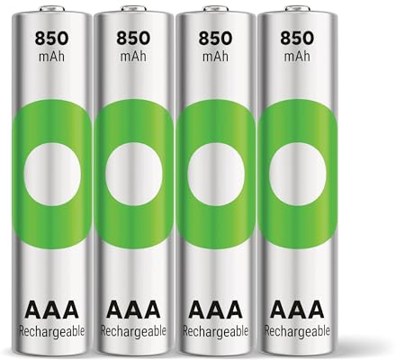 GP ReCyko Lot de 4 Piles AAA NiMH 850 mAh, 1,2 V, Rechargeables AAA, très Faible Auto-décharge, pré-chargées pour Une Utilisation immédiate