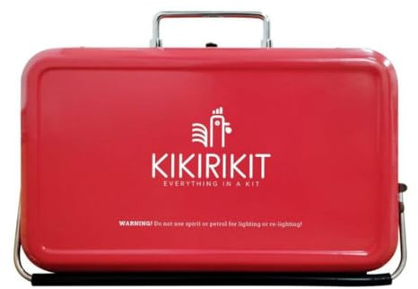 KIKIRIKIT - Barbacoa carbón para uso exterior - BBQ Camping, Picnic, Jardín y Playa - regalo navidad para hombres - Kit Barbacoa - (Rojo, Basic Kit)