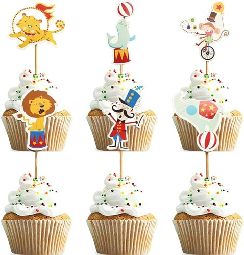 Pappbecher Cupcake Toppers, 24 STÜCKE Zirkus Cupcake Topper, Zirkus Cake Topper für Kinder Baby Party Geburtstag Kuchen Dekoration