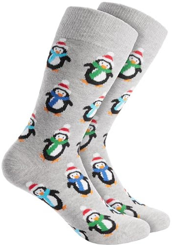 BRUBAKER Chaussettes de Noël pour Femmes et Hommes - Pingouins - Chaussettes en coton Noël - Taille 41-45