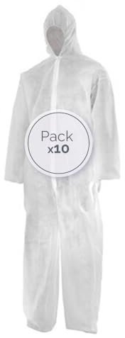 TELEVASO 10 Uds. Mono de Trabajo Hombre Mono de protección Traje de protección química Mono de protección Reutilizable con Capucha y Cremallera
