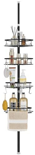 DUFU Duschregal Teleskop Ohne Bohren mit 4 Duschkorb Ecke Rutschfestes Stabiles Badezimmer Regal Aus Metall Höhenverstellbar 85-325cm Teleskopregal Bad Schwarz