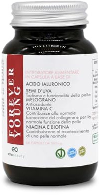 FOREVER YOUNG | Antiossidante Anti-Invecchiamento | Alto Contenuto di Antiossidanti | Vitamina C, L-prolina e Acido Ialuronico | Miscela di Vitamine E, Biotina e Niacina | 60 Capsule