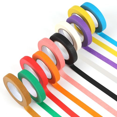 Washi Tape 10mm×13m, 10 Rollen Washitape Pastell Kreppband Bunt Klebeband Regenbogen Masking Tape, Washi Tape Set für Heimwerker, Geschenkverpackung, Scrapbook, Dekorative DIY Handwerk Zubehör
