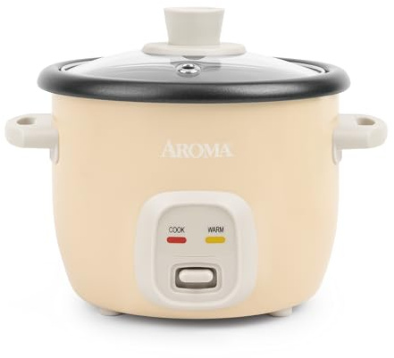 AROMA® Mini Rice Cooker, 2-Cup (Uncooked) / 4-Cup (Cooked), Grain Cooker, Soup Maker, Oatmeal Cooker, Auto Keep Warm, 1 Qt, Milk Tea color