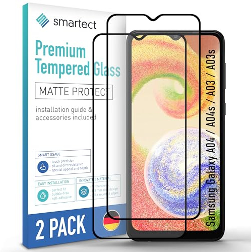 smartect Schutzglas [2 Stück, Full Screen Matt] kompatibel mit Samsung Galaxy A04 / A04s / A03 / A03s, HD Schutzfolie Anti-Kratzer, Blasenfrei, 9H Härte, entspiegelt, Ultrabeständig