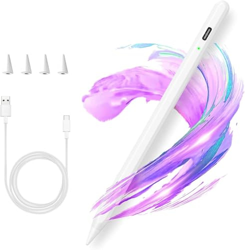 Stylus für iPad 2018-2023 mit iPad 10/9/8/7/6th,Mini 6/5th,Air 4/3th | für Pro 11'/12,9',11-inch A16/Air 11 M3/Air 13 M3,kapazitiver Stift mit 4 Ersatzspitzen Schnellladung 15 Min(Schwarz)