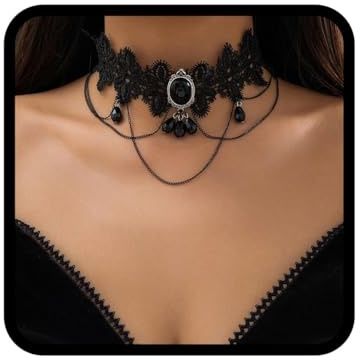 Handcess Gothic Spitzen Choker Halskette Schwarz Strass Anhänger Halsketten Hohle Choker Halskette für Frauen