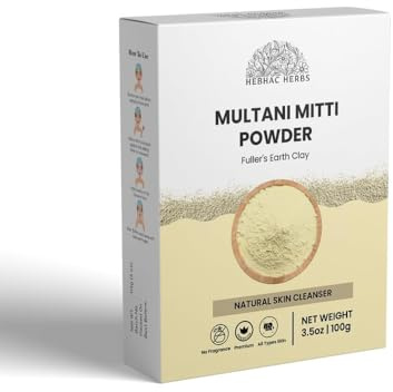 Multani Mitti Pulver (100 g) 3.5 oz | Natürlicher Bentonit-Ton für Gesicht und Haut | Fuller's Earth Ton für die Haut | Natürlicher Hautberuhiger, Reiniger, Akne-Reduzierer von Hebhac Herbals