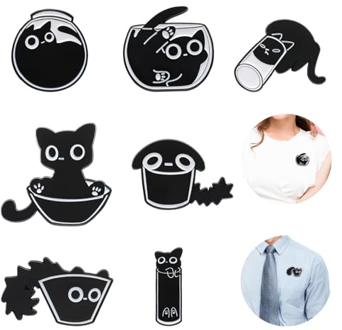 TNSLAND 7 Stück Schwarze Katzen Emaille Anstecknadeln - Enamel Emaille Anstecker Pin Tier Cute Anime Pins Katzen Brosche, Abzeichen Cartoon Tier Anstecknadel für Jacken, Hüte