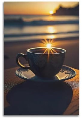 YCGYMX Coffee Poster European Style Coffee at Sunset Poster Decorative Painting Canvas Wall Posters And Art Picture Print Modern Family Bedroom Decor Posters 08x12inch(20x30cm)