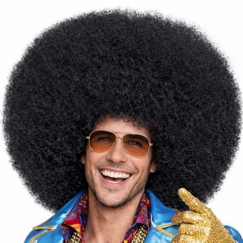 Hatstar XL Afro Perücke | Kraushaar Lockenkopf Perücke | Rasta Afroperücke | Kostüm Hippie Accessoire für Karneval und Fasching (schwarz)