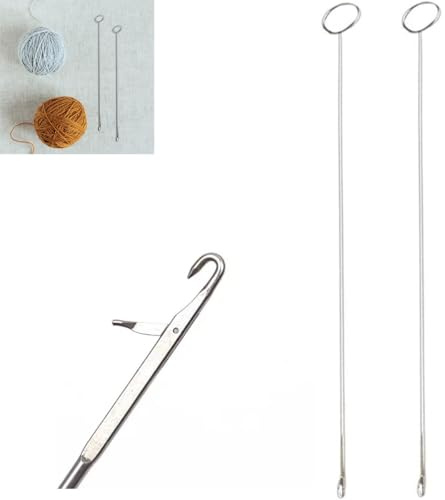 6pcs Sewing Loop Kit,Sewing Loop Turner Hook Metal Tweezers Long Loop Turner Tool with Latch,Threader Tool Kits Drawstring Threader Set, for Fabric Belts Strips DIY Knitting Accessories,17.7cm Long