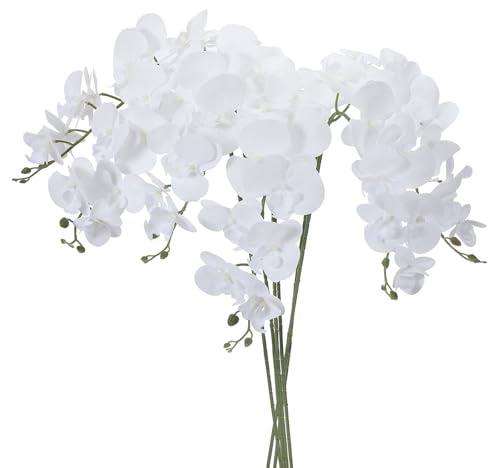 PATIKIL Tallos De Orquídea Artificial 41, Paquete De 6 con 9 Cabezas Flores Falsas Phalaenopsis con Tacto Real Rama De Orquídea Falsa para Jarrón Decoración De Hogar Y Bodas, Blanco