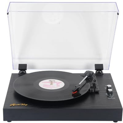Docooler Retro-Schallplattenspieler, LP-Plattenspieler, tragbarer Plattenspieler, Vintage-Grammophon, 3-Gang-BT5.0, kabellose Lautsprecher, Line-In, Line-Out, Kopfhörerausgang