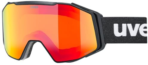uvex gravity FM - stylische, verspiegelte Skibrille mit Anti-Fog-Beschichtung und Over-The-Glasses-Konstruktion für Damen und Herren - black matt dl/red-orange - one size