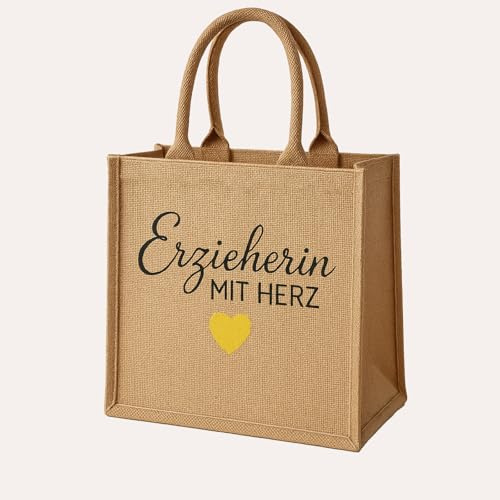 Erzieherin Geschenk, Abschiedsgeschenk Erzieherin Jutebeutel 21 x 22 x 14cm, Geschenk für Erzieher mit Herz, Abschiedsgeschenk für Erzieherin Kita Kindergarten, Danke Geschenke Lehrerin Weihnachten