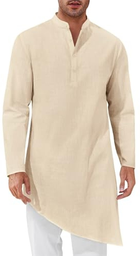 Herren Kaftan Muslimische Robe Lässig Hemden Button Down Ausschnitt Tunika Kurta Langarm Thobe Schwarz Weiß Hemd Traditionelle Indische Muslim Bekleidung Islamische