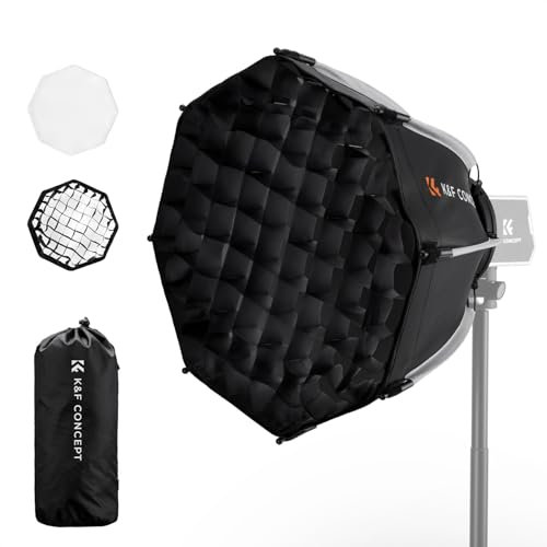 K&F CONCEPT 15.7/40cm Octagonal Softbox Mini Bowens Mount, Quick Folding Quick Set Up Compatible with PL-60B COB LED Video Light with Diffusers/Honeycomb Grid/Bag