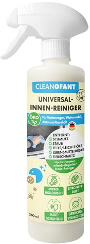 CLEANOFANT Innenreiniger Mikrobiologisch 500 ml Wohnwagen & Wohnmobil | Mit biologischem Geruchsentferner - Tiefenhygiene mit Zitronen-Duft - Für fast alle Materialien & Oberflächen geeignet