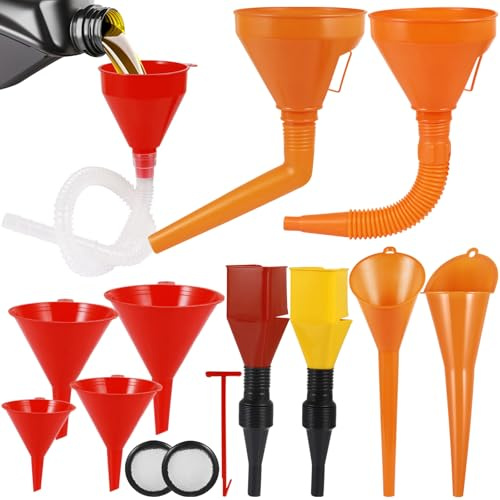Sinofort 11 Stück EinfüLltrichter Set, Trichter Auto mit Schlauch, Flexibles Kunststoff Trichter Set, Groß Öltrichter, Universal Auto Öleinfülltrichter für Werkstatt Küche Öl Saufen Benzin