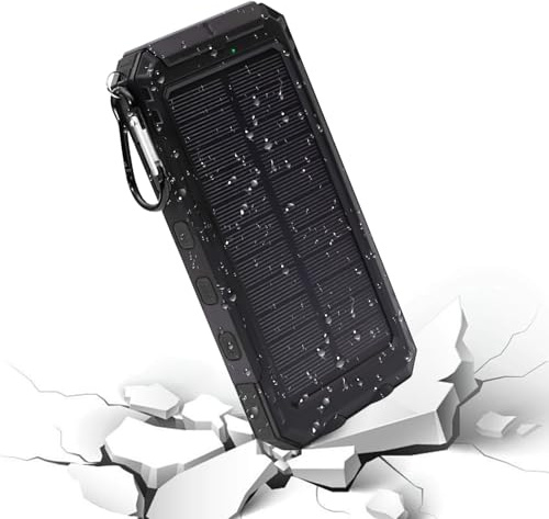 Solar Power Bank 20000mah - Vattentät dammsäkert stötsäkert | Snabb laddning av Portable Charger med ficklampa Compass | 10W höghastighets externt batteri för smartphones tabletter camping