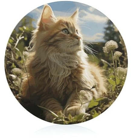 Glasschneidebrett, 20,3 x 20,3 cm, Katze sitzend auf grünem Feld, Schneidebrett mit rutschfesten Füßen, runde Schneidebretter für Küche, hitzebeständig, kleine Schneidebretter für Obst, Käse, Gemüse