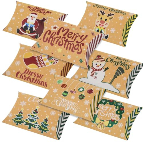 24Stück Weihnachten Geschenkbox Klein,Geschenkverpackung Weihnachten Deko Kraftpapier Kissenschachteln Merry Christmas Süßigkeitenboxen für Pralinen Keksen Party Geschenkbox zum Befüllen,12*7.5*2.5CM