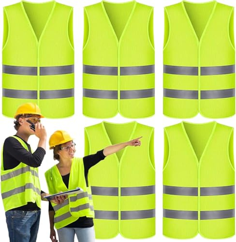 5 Pack Hi Vis Vests,Safety Vests,Standard Size Reflective High Visibility Vests,Unisex Hi Vis Jacket for Traffic Work, Running, Surveyor and Security Guard Construction Vest