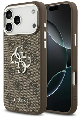 CG MOBILE Guess 4G Groß 4G Classic Logo Hülle für iPhone 17 Pro Max (Braun/Silber)