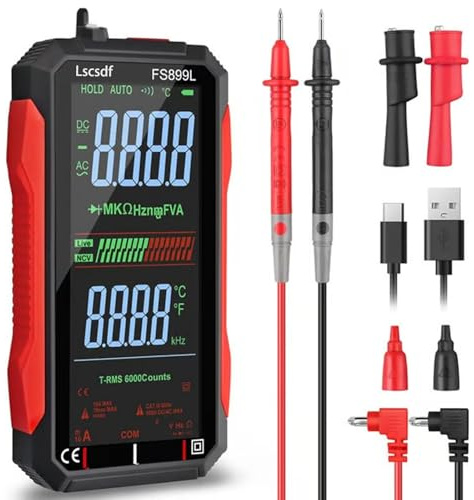 USB Rechargeable Digital Multimeter 6000 Counts Large Color Screen & Backlight FS899L Smart Auto Ranging Multimeter True RMS Digital Voltmeter Multi Meter Digital Tester for Automotive Home