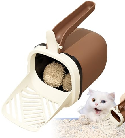 Generisch Pala para arena para gatos con soporte, colador para arena para gatos, cubo de basura, pala para excrementos con soporte para bolsa de basura, para gatos, perros, conejos, hámsters, pollos