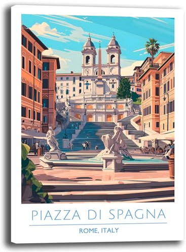 Printerland Quadri Moderni Città Paesaggio Quadro moderno da Parete Stampa su tela Canvas Decorazione muro B&B Camera da letto Ufficio Soggiorno Salone (Roma, 30x40 cm, Canvas intelaiato)