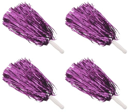 HolooVeranillo 4Pack Pom Poms Metallic Cheer, Pom Poms Cheerleading,for Cheerleading Competitions,Pep Rallies, Parades, Birthday Parties, Photo Props,20g Rose Red Style
