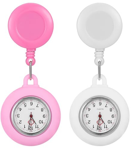 jojofuny 2-Pack Nurse Pocket Watch Silicone Nurse Watch with Retractable Clip-on Badge Reel Analog Fob for Nurses Healthcare Professionals Nursing Uniforms