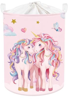 Clastyle Cute Unicorn Laundry Basket Cloud Kids Clothes Book Storage Basket Gift Toy Box for Bedroom Decor,Hearts,36x45 cm