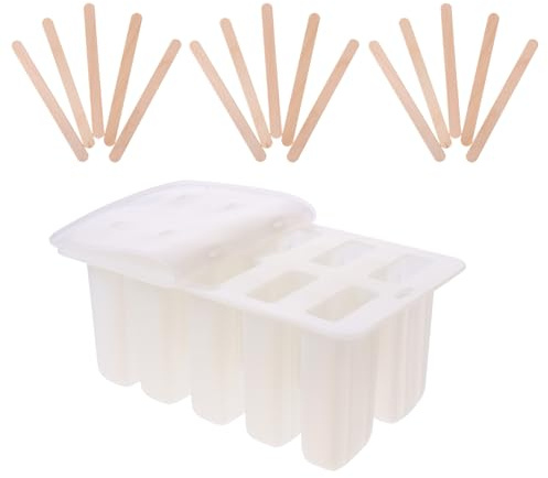 ERINGOGO Moule à Glace DIY Réutilisable Silicone avec Bâtonnets Bois Assortis Moule Maison pour Glaces à Eau et Lait Facile à Nettoyer et Stocker Cavités avec Bâtonnets