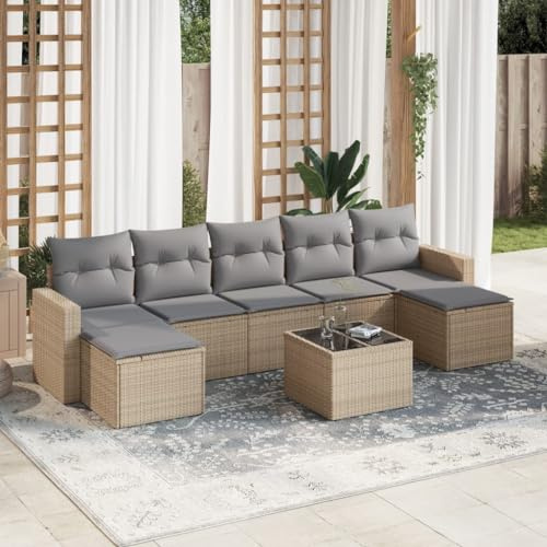 Frdhee Balkonmöbel Garten Möbel Set,8-TLG. Garten-Sofagarnitur mit Kissen Beige Poly Rattan,Eckbankgruppe für Terrasse und Balkon